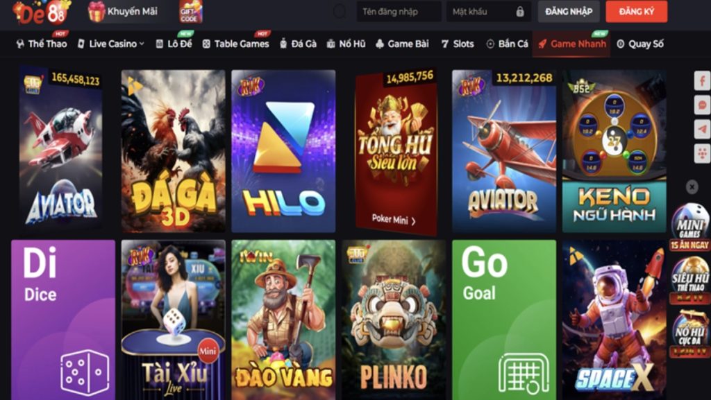 Tổng quan về sảnh game nhanh tại DE88